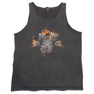 Y2k Harley Davidson Mens Tank Top Black Flames Sauk City Wisconsin Vintage 2003